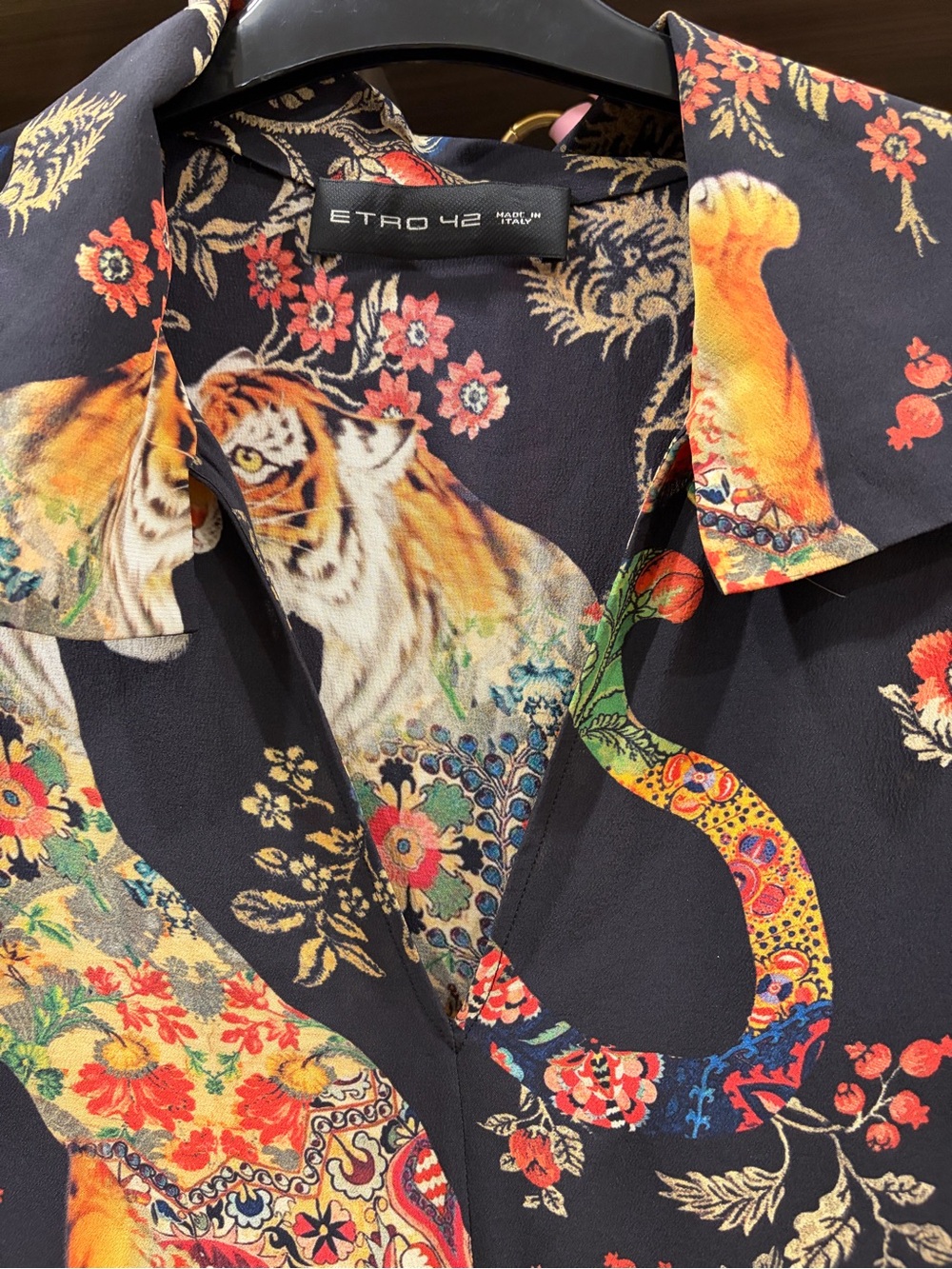 Etro Black Floral Tiger Print Mini Dress - Picture 4 of 6